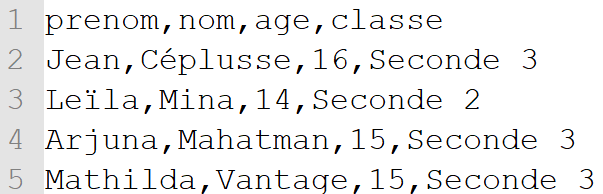 Exemple format CSV